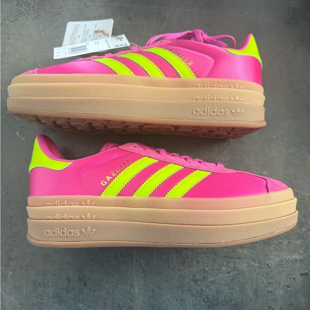 Adidas Women's Pink and Lime Green Sneakers - Picture 5 of 6